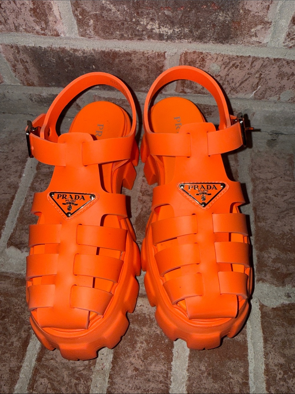 Prada Rubber Monolith Orange Chunky Fisherman Sandals size 36
